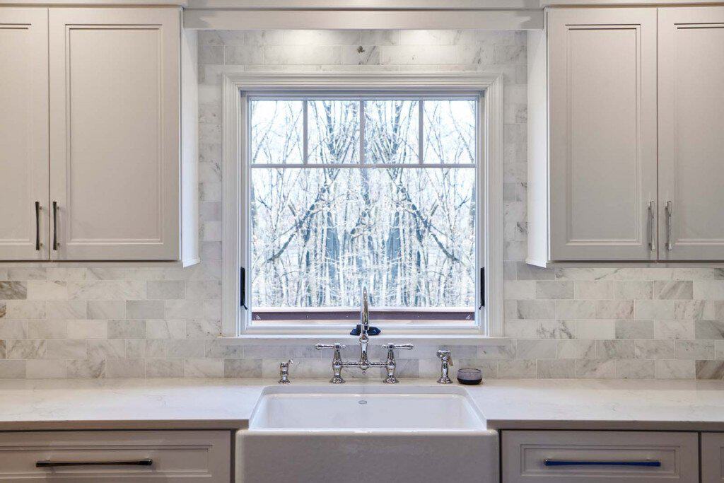 Farmhouse Sink in Ardmore, PA kitchen remodel — White Shaker cabinetry
