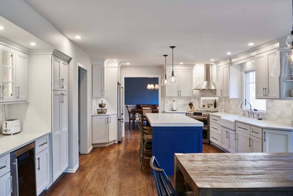Galley View in Ardmore, PA kitchen remodel — White Shaker cabinetry