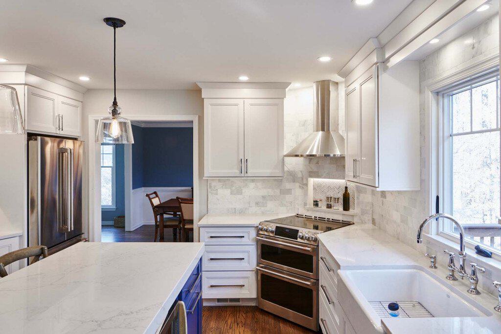 Range Hood in Ardmore, PA kitchen remodel — White Shaker cabinetry