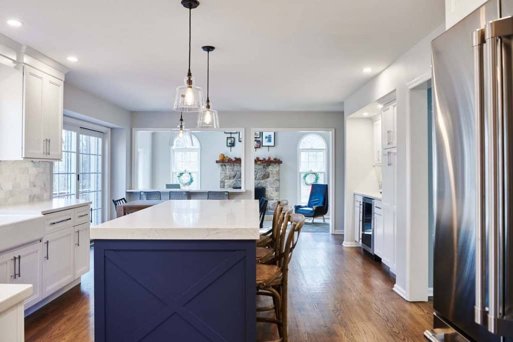 Stone Fireplace in Ardmore, PA kitchen remodel — White Shaker cabinetry