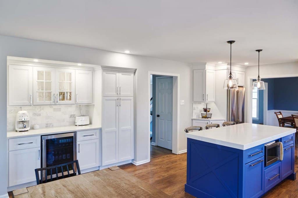 X Island in Ardmore, PA kitchen remodel — White Shaker cabinetry