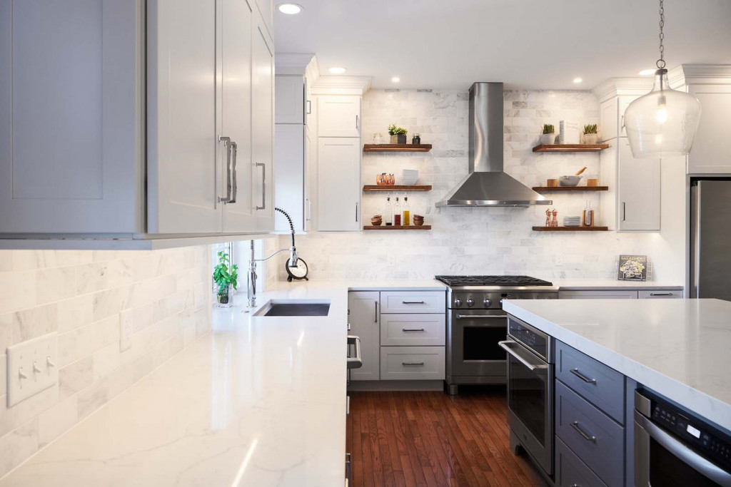 Island Pantry in Chadds Ford, PA kitchen remodel — White frameless Shaker cabinetry