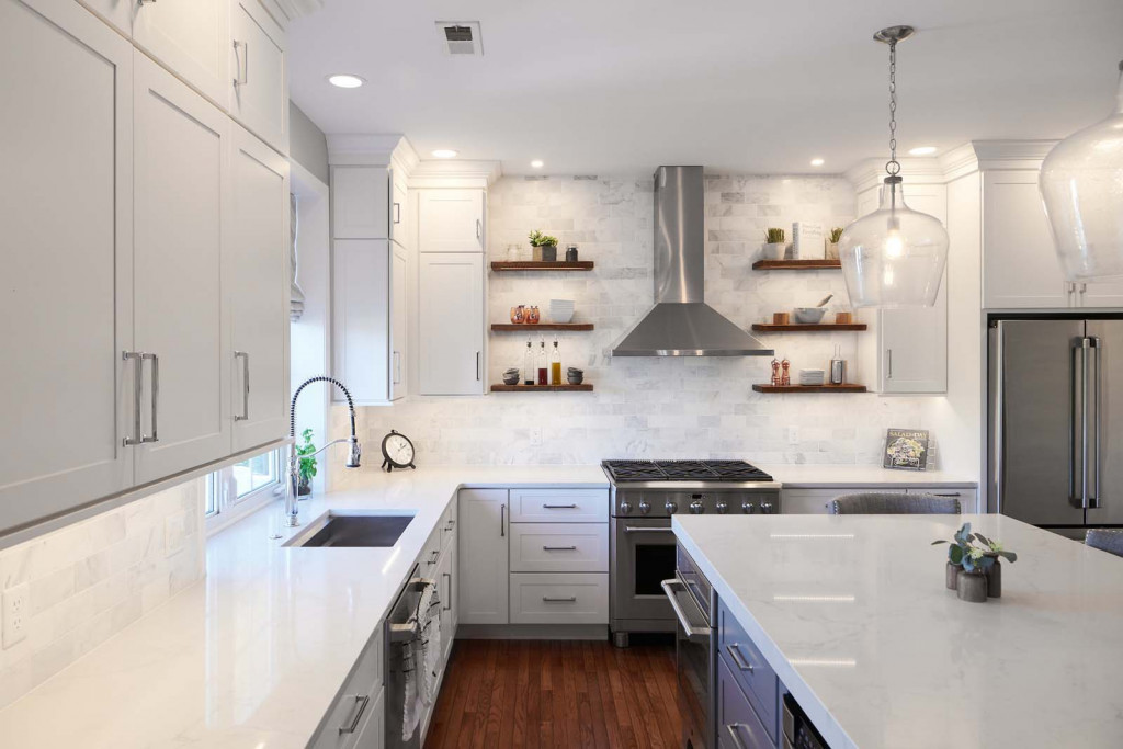 Prep Sink in Chadds Ford, PA kitchen remodel — White frameless Shaker cabinetry