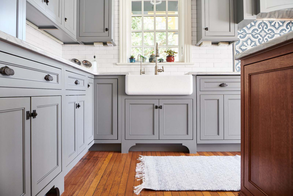Paneled Cabinets in Devon, PA kitchen remodel — Gray inset Shaker perimeter