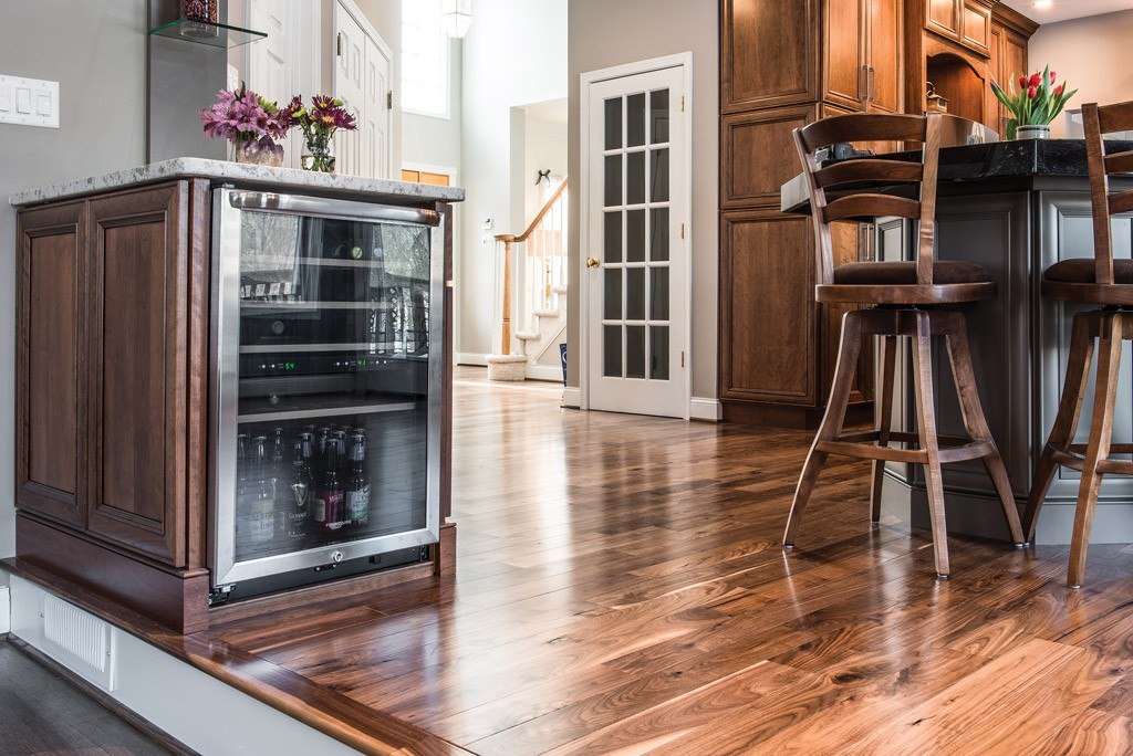 Beverage Fridge in Downingtown, PA kitchen remodel — Two-tone raised-panel cabinetry