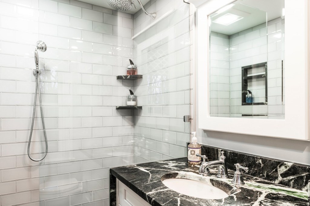 Kennett Square black marble bathroom remodel