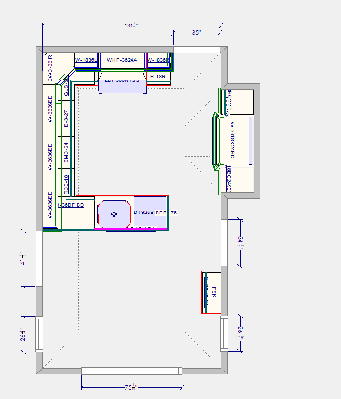 Kitchen design floor plan and cabinetry layout drawing by Fedor Fabrication