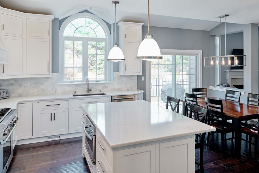 Arch Overview in Malvern, PA kitchen remodel — White inset Shaker cabinetry