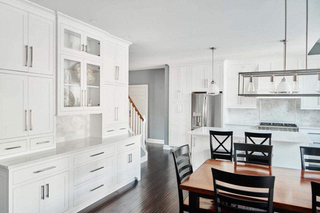Display Buffet in Malvern, PA kitchen remodel — White inset Shaker cabinetry
