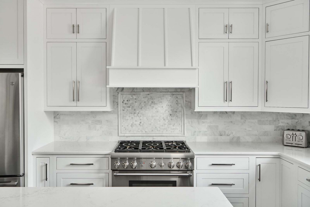 Galley Pendant in Malvern, PA kitchen remodel — White inset Shaker cabinetry
