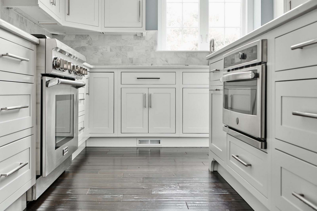 Wall Oven in Malvern, PA kitchen remodel — White inset Shaker cabinetry