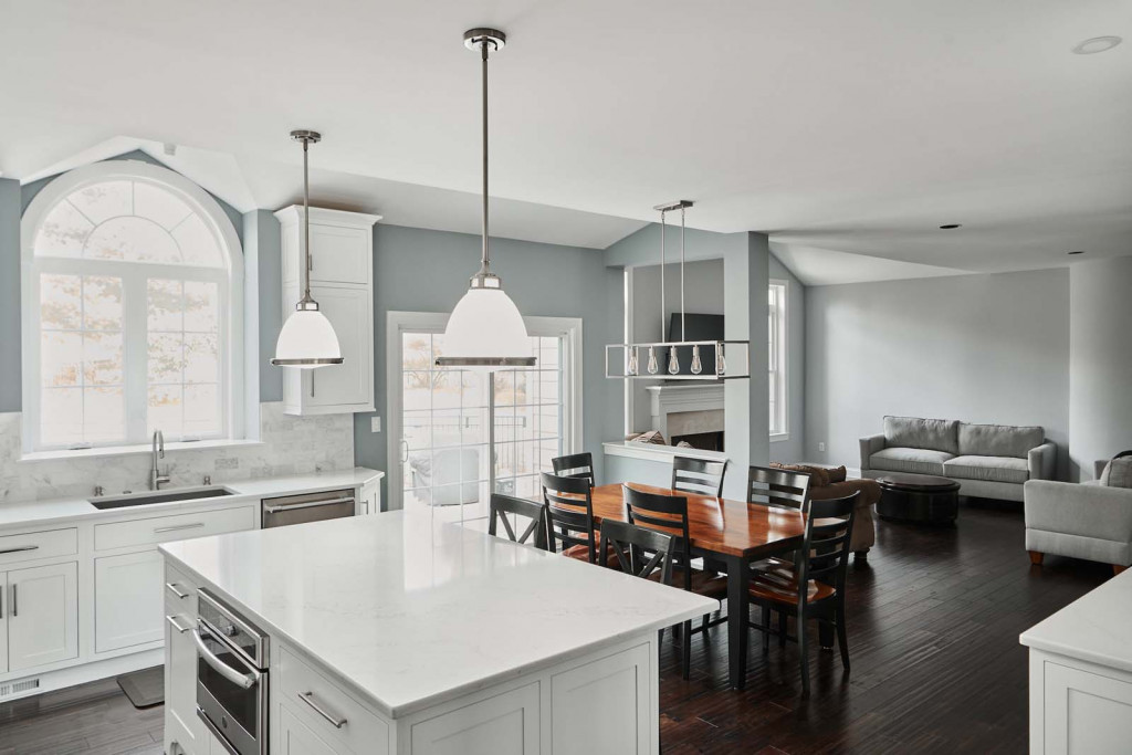 Window Sink in Malvern, PA kitchen remodel — White inset Shaker cabinetry