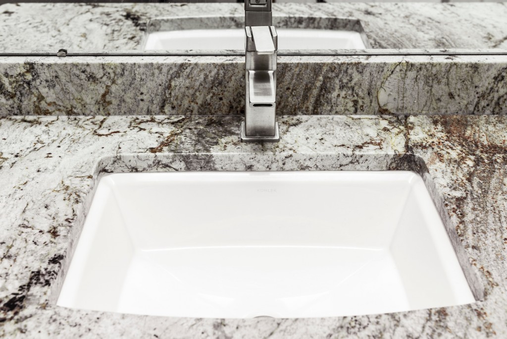 Undermount sink with quartz countertop in Media, PA bathroom remodel — Espresso Shaker vanity