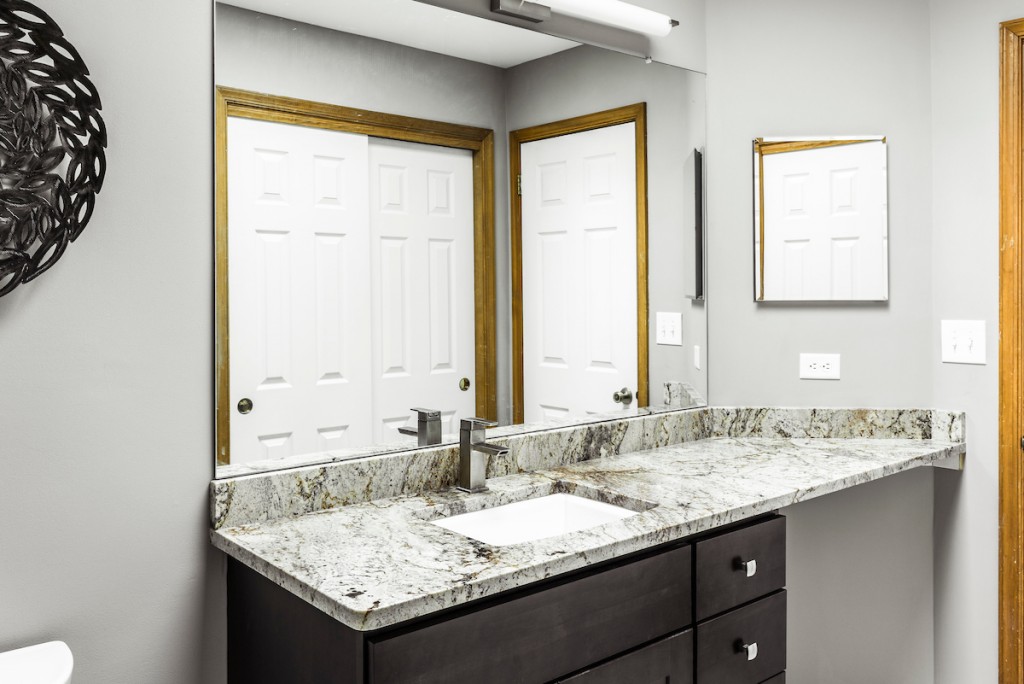 Espresso Shaker vanity with frameless mirror in Media, PA bathroom remodel — Espresso Shaker vanity