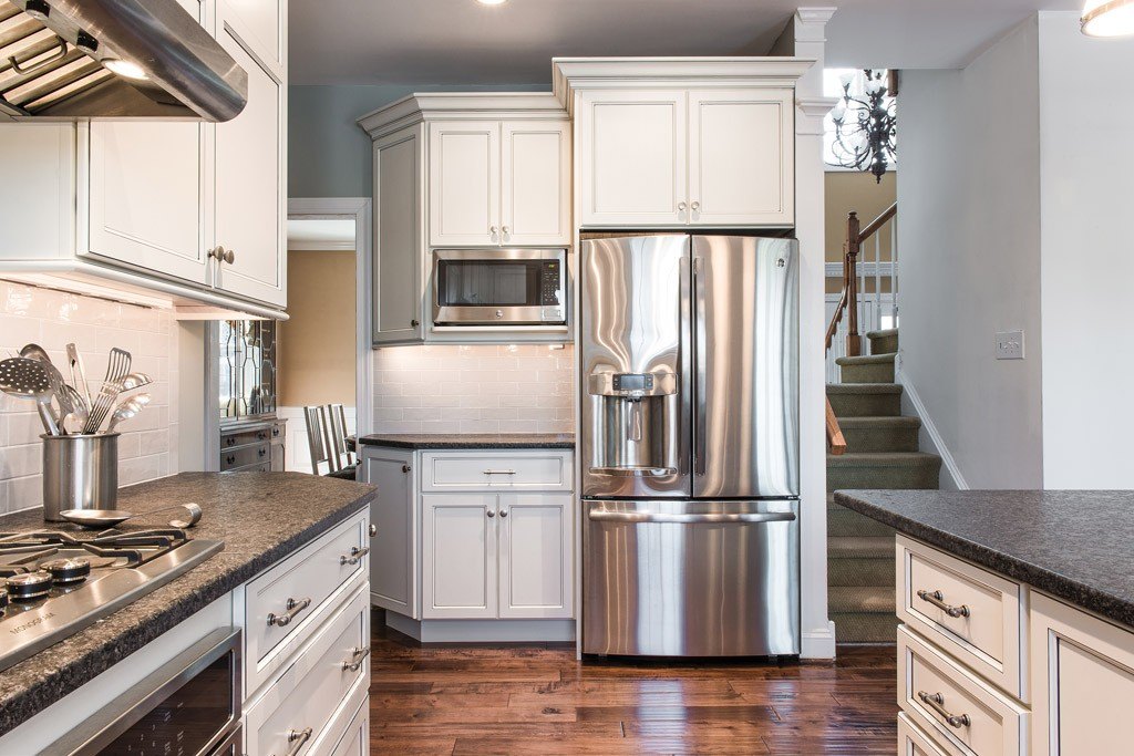 French Fridge in Paoli, PA kitchen remodel — Cream glazed Shaker cabinetry