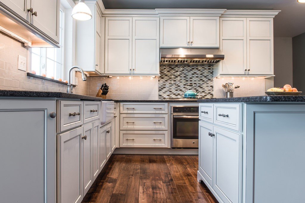 Glass Pendants in Paoli, PA kitchen remodel — Cream glazed Shaker cabinetry