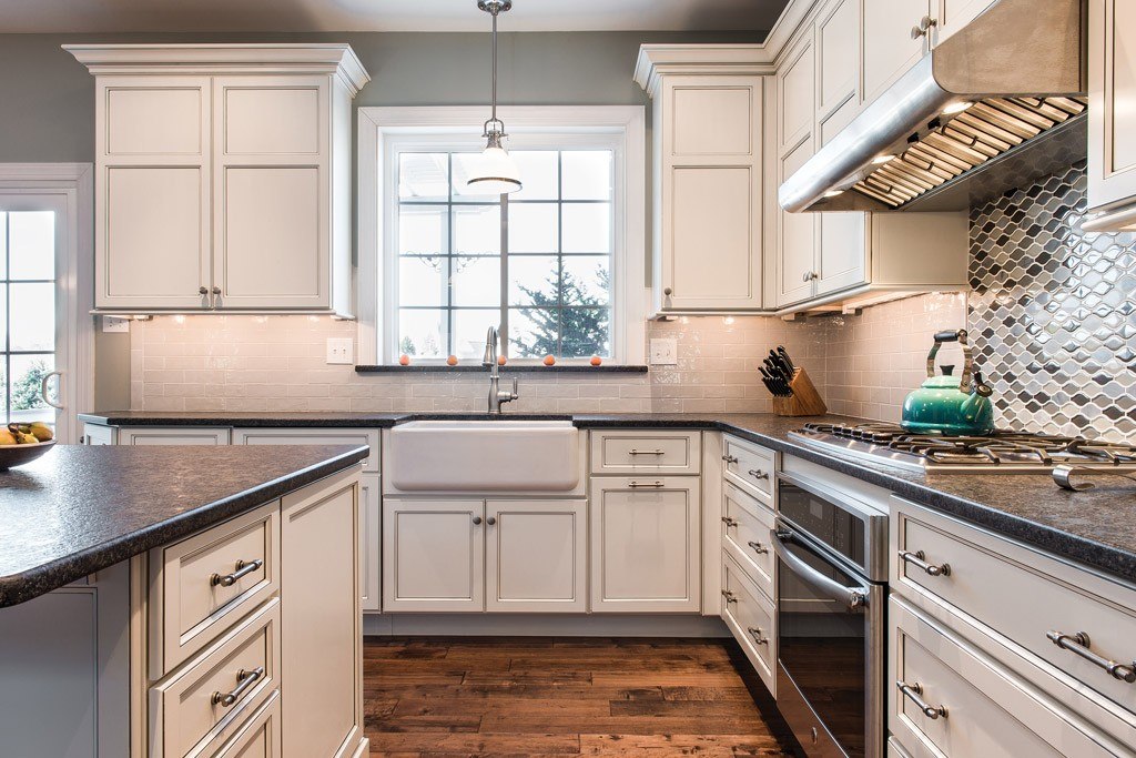 Window Sink in Paoli, PA kitchen remodel — Cream glazed Shaker cabinetry
