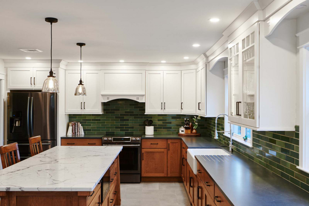 Banquette Nook in Phoenixville, PA kitchen remodel — Two-tone Shaker cabinetry