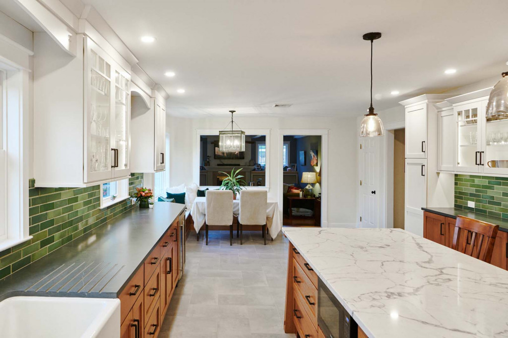Island Overview in Phoenixville, PA kitchen remodel — Two-tone Shaker cabinetry