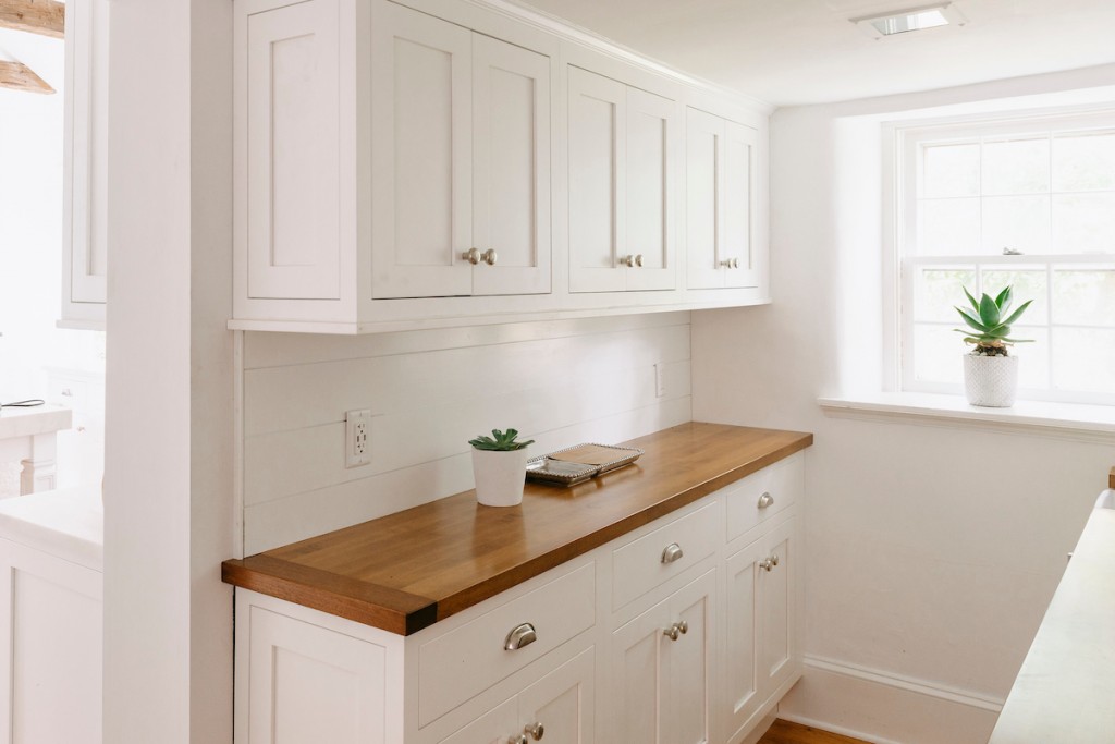 Butcher Block in Wayne, PA kitchen remodel — White inset Shaker cabinetry