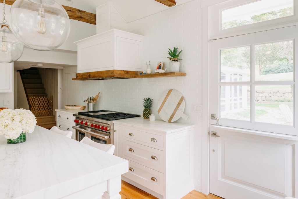 Dutch Door in Wayne, PA kitchen remodel — White inset Shaker cabinetry