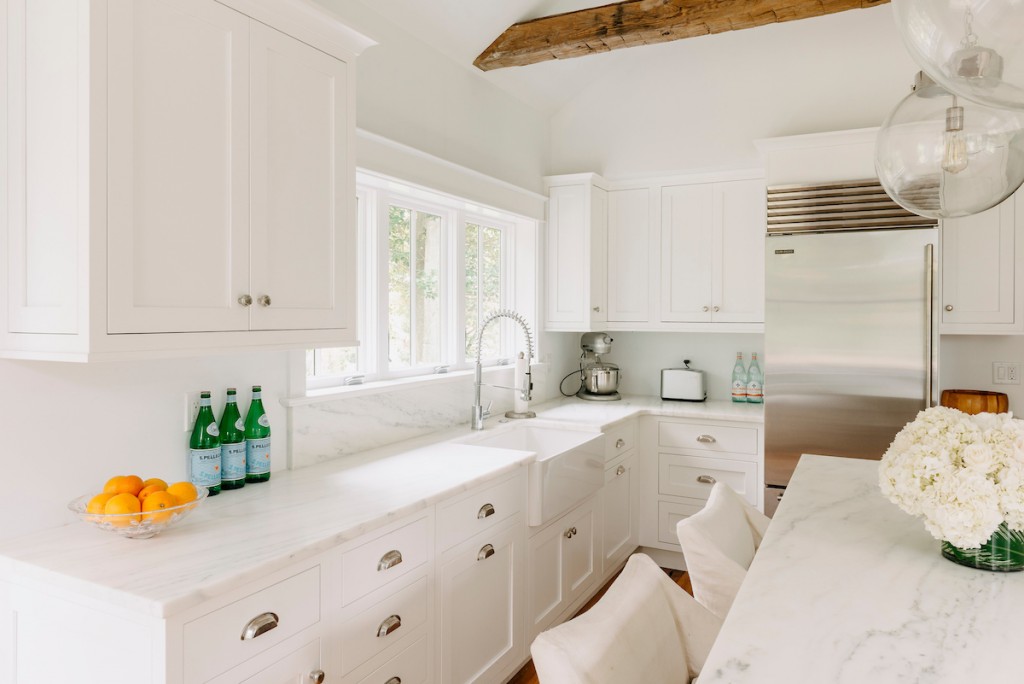 Farmhouse Sink in Wayne, PA kitchen remodel — White inset Shaker cabinetry