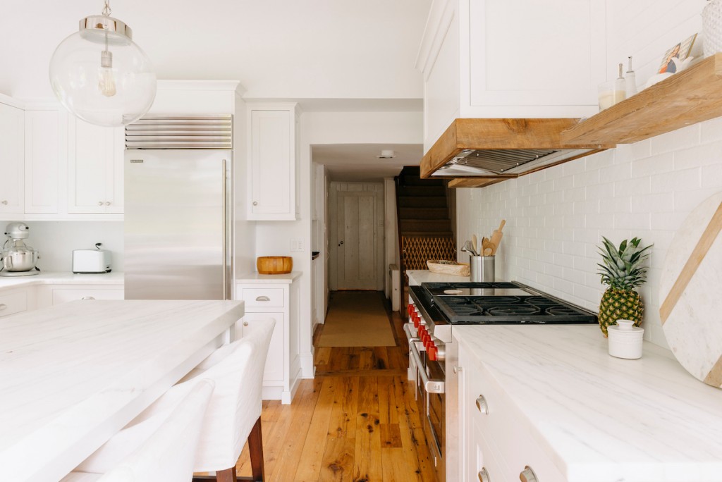 Range Corner in Wayne, PA kitchen remodel — White inset Shaker cabinetry