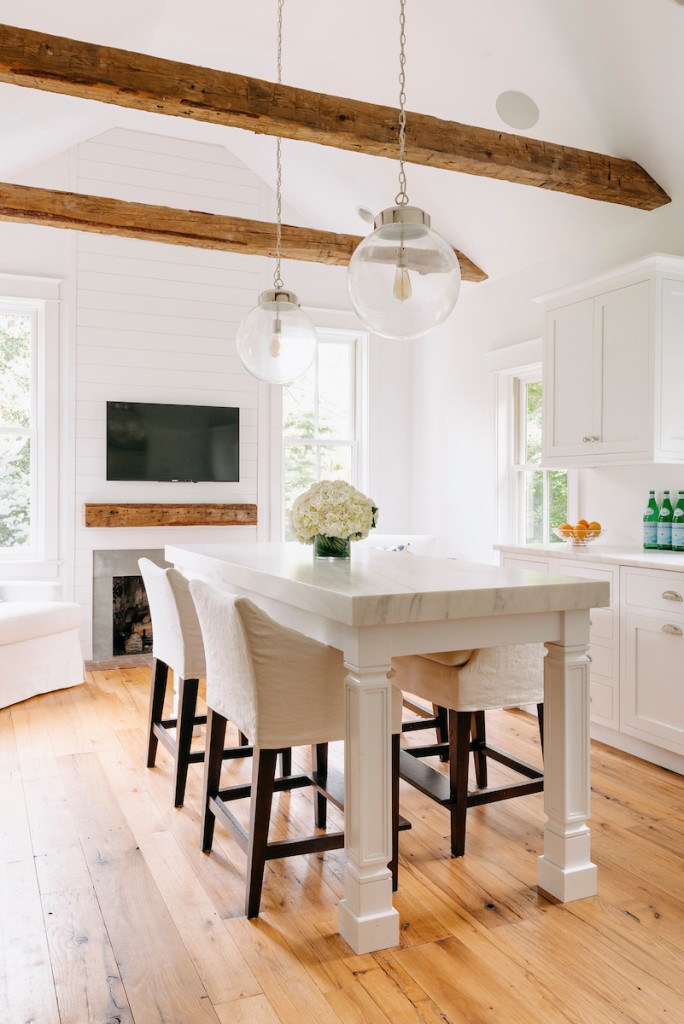 Vertical Island in Wayne, PA kitchen remodel — White inset Shaker cabinetry