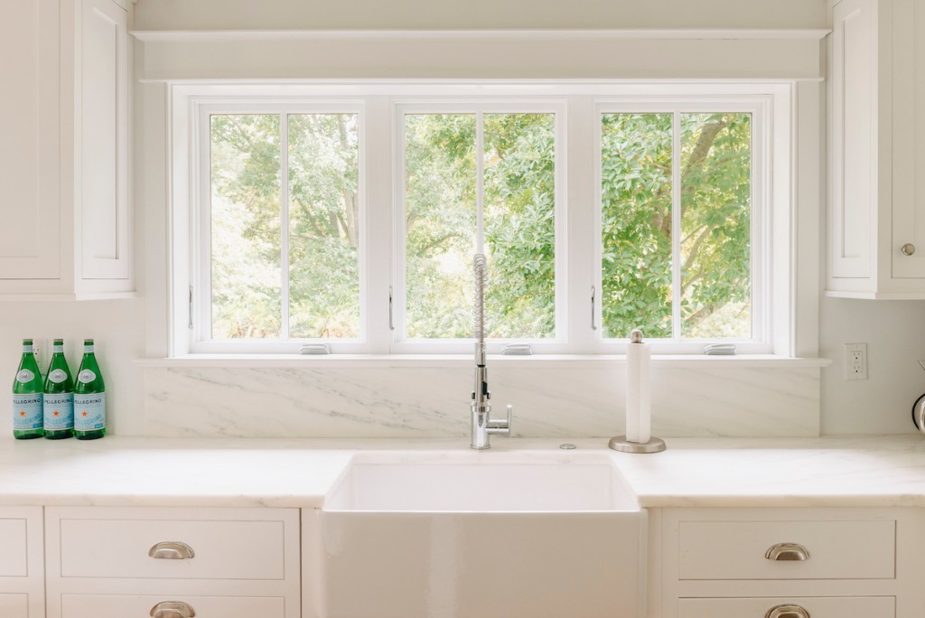 Window Sink in Wayne, PA kitchen remodel — White inset Shaker cabinetry