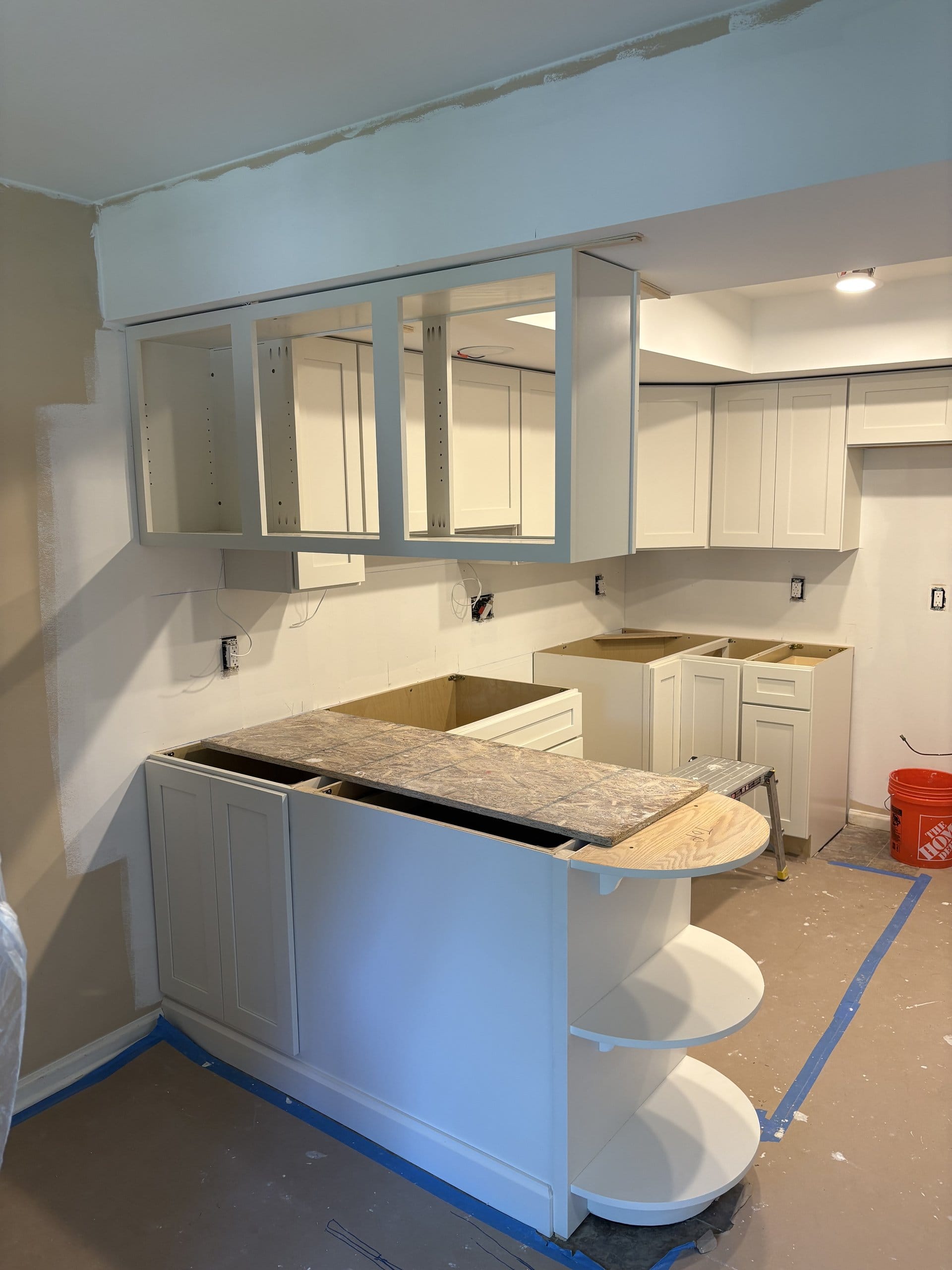 Countertop and backsplash area mid-installation
